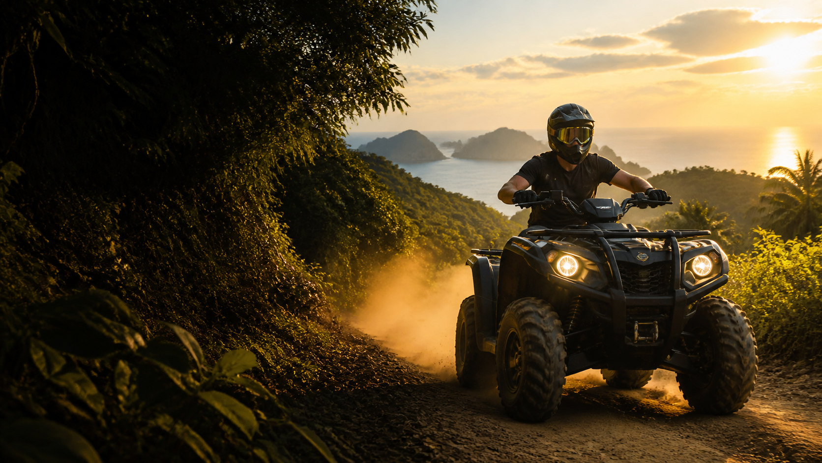ATV on a jungle trail with Phuket island views