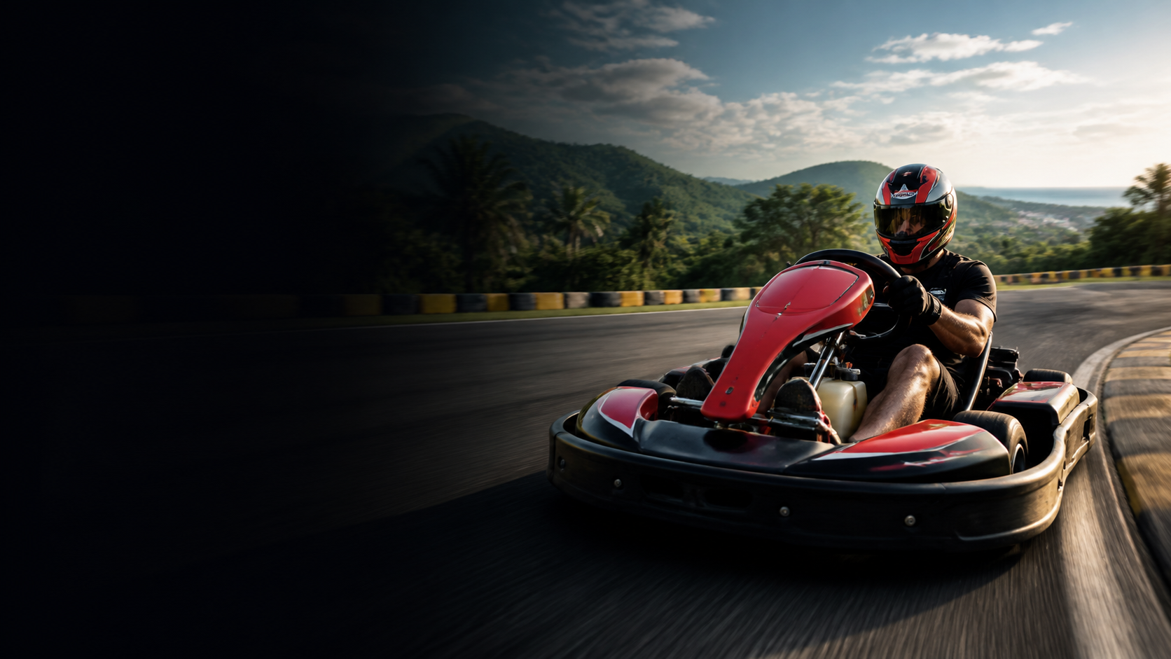 Go kart cornering on the 1,200 metre track at Eagle The Adventure Phuket